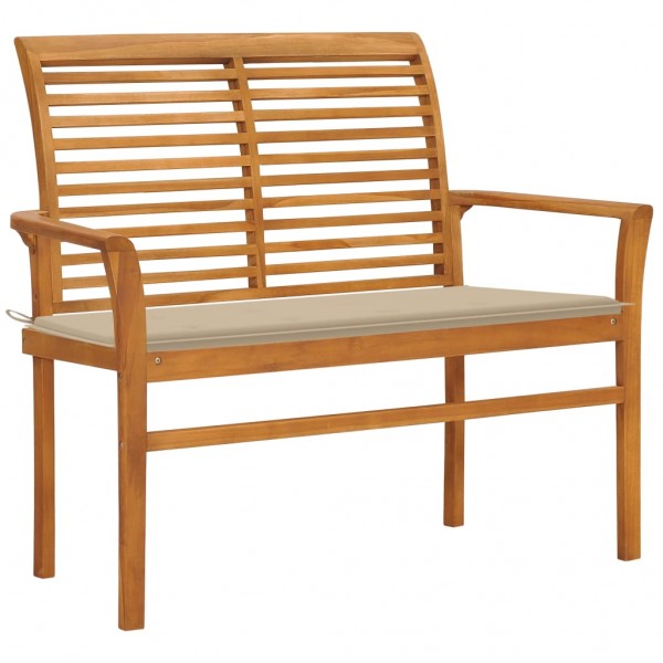 Banco de jardín madera maciza de teca con cojín beige 112 cm D