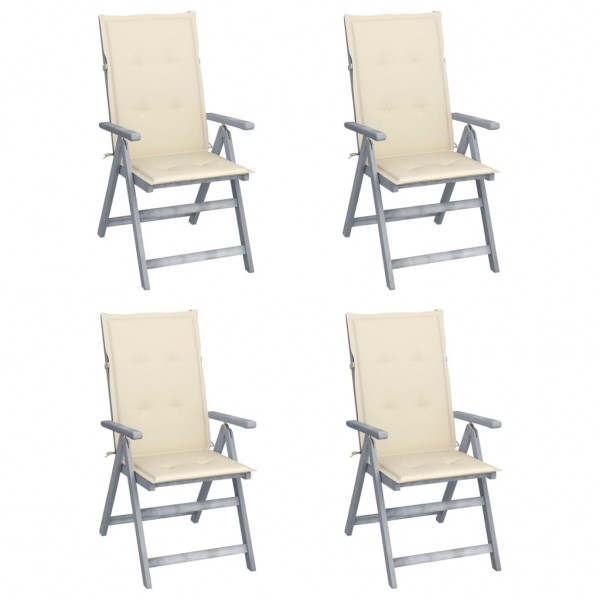 Sillas de jardín reclinables 4 uds madera maciza acacia cojines D