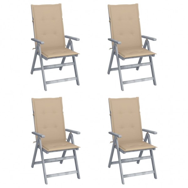 Sillas de jardín reclinables 4 uds cojines madera maciza acacia D