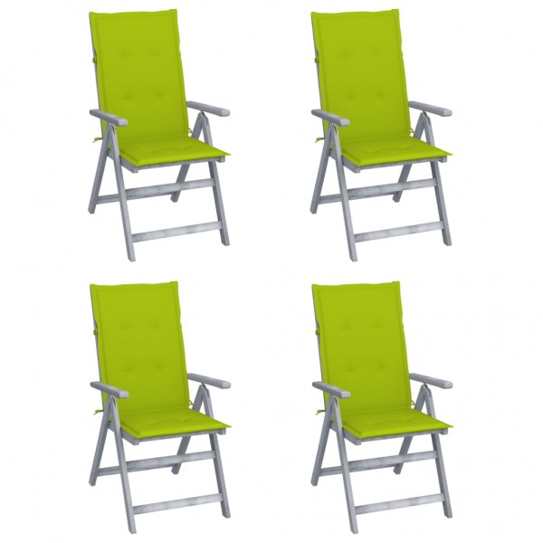 Sillas de jardín reclinables 4 uds madera maciza acacia cojines D