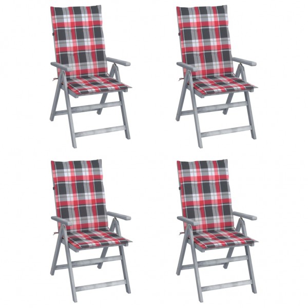 Sillas de jardín reclinables 4 uds madera maciza acacia cojines D