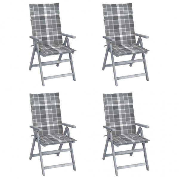 Sillas de jardín reclinables 4 uds madera maciza acacia cojines D