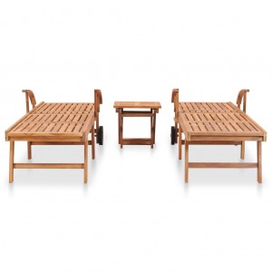 Espreguiçadeiras com mesa 2 pcs madeira de teca maciça H
