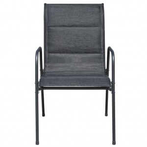 Cadeiras de jardim empilháveis 2 pcs aço e textilene preto H