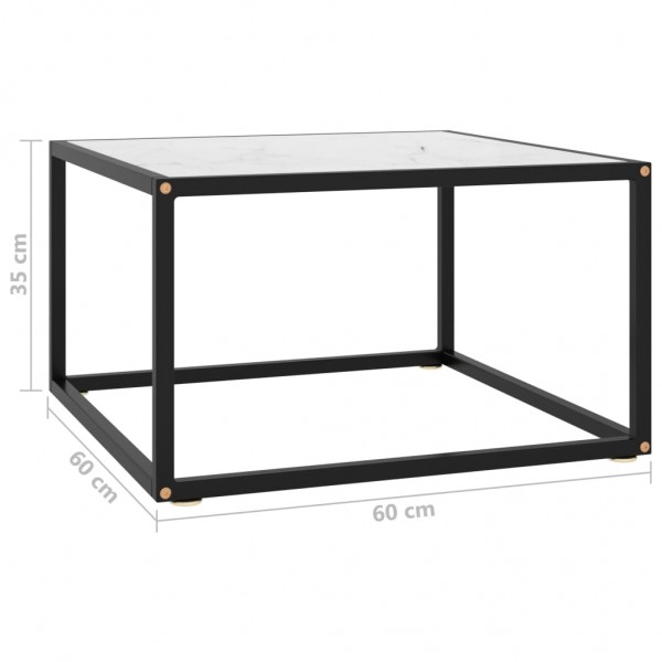 Mesa de centro negra con vidrio de mármol blanco 60x60x35 cm M 5