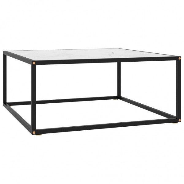 Mesa de centro negra con vidrio de mármol blanco 80x80x35 cm D