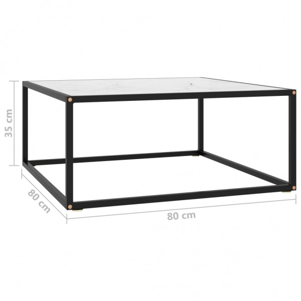 Mesa de centro negra con vidrio de mármol blanco 80x80x35 cm M 5