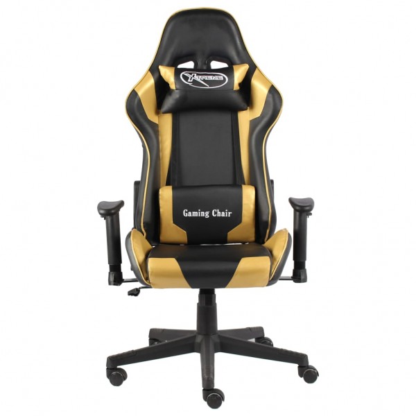 Cadeira de gaming giratória PVC dourado M 2