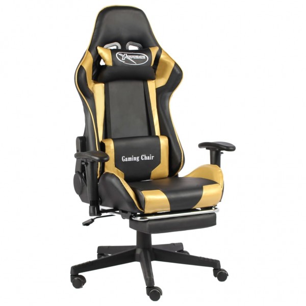 Silla gaming giratoria con reposapiés PVC dorado D