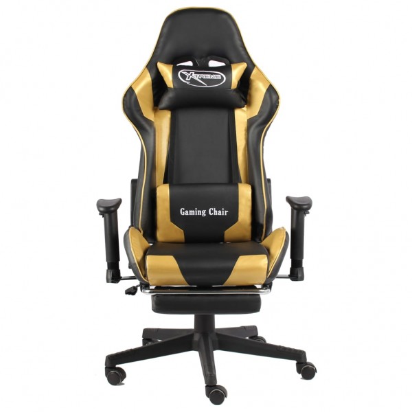 Cadeira de gaming giratória com apoio de pés PVC dourado M 2
