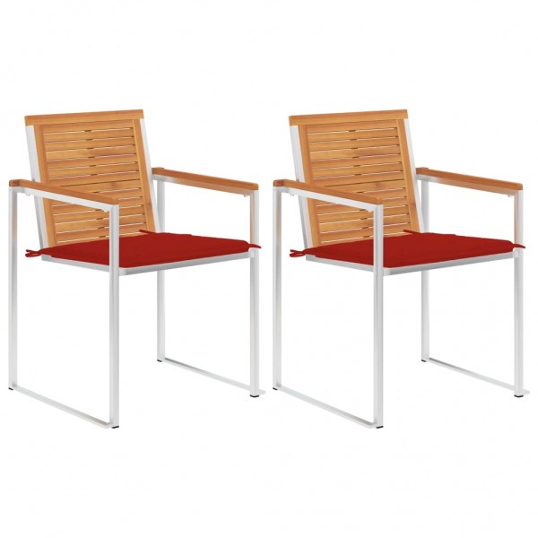 Sillas de jardín con cojines 2 uds madera maciza acacia y acero D