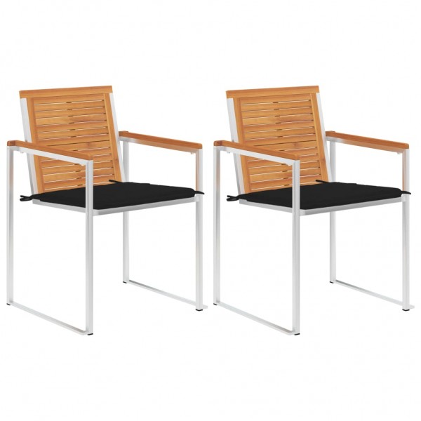 Sillas de jardín con cojines 2 uds madera maciza acacia y acero D