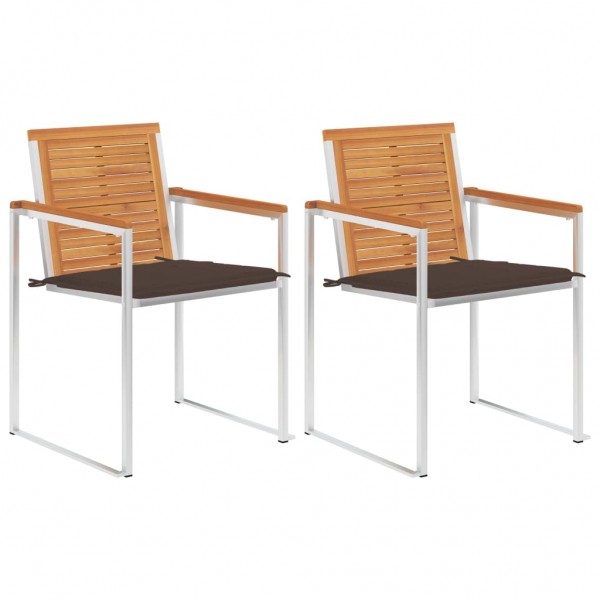 Sillas de jardín con cojines 2 uds madera maciza acacia y acero D
