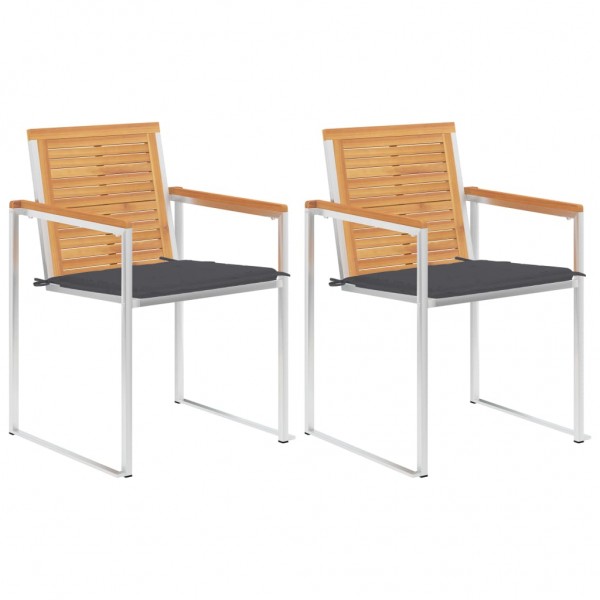 Sillas de jardín con cojines 2 uds madera maciza teca y acero D