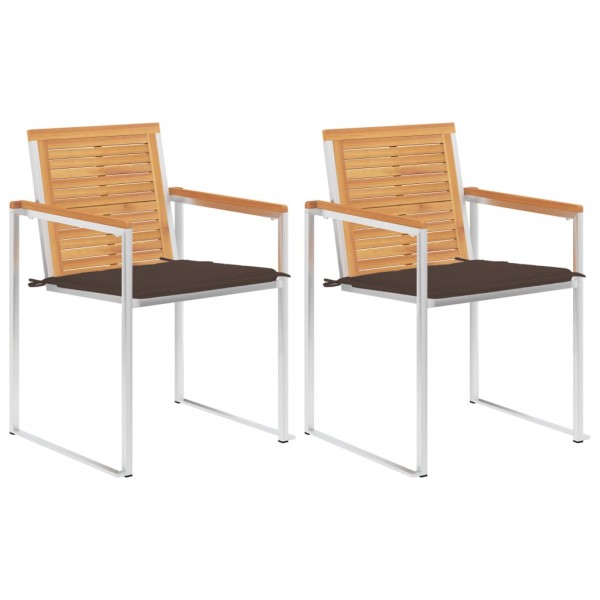Sillas de jardín con cojines 2 uds madera maciza teca y acero D