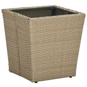 Mesa de centro de ratán PE vidrio templado beige 41.5x41.5x44cm H