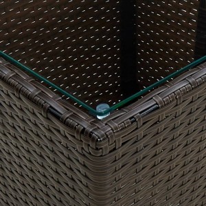 Mesa de centro ratán PE vidrio templado marrón 41.5x41.5x44cm H