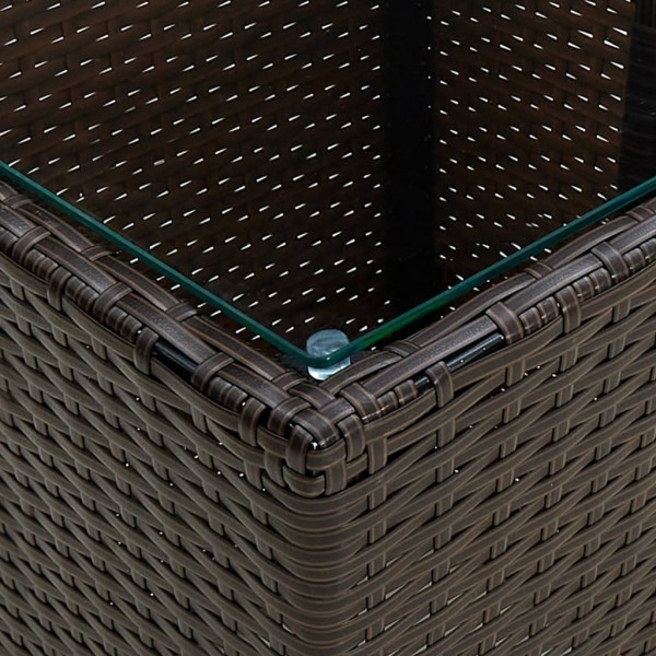 Mesa de chá 41.5x41.5x44 cm vime PE e vidro temperado castanho M 2