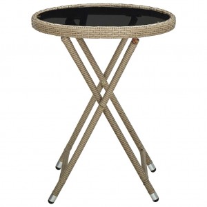 Mesa de centro de ratán sintético y vidrio templado beige 60 cm H