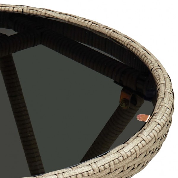 Mesa de chá 60 cm vime PE e vidro temperado bege M 5