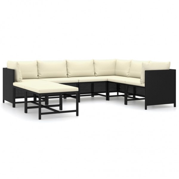 Set de muebles de jardín 8 pzas y cojines ratán sintético negro D