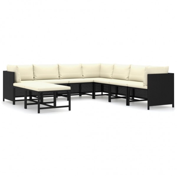 Set de muebles de jardín 9 pzas y cojines ratán sintético negro D