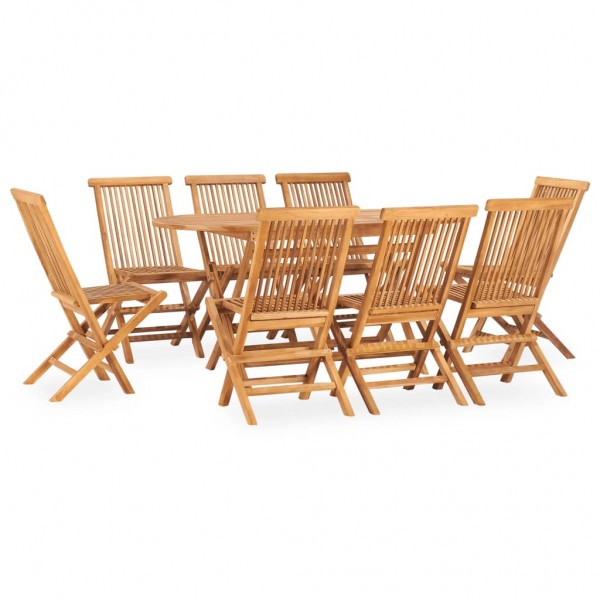 Set de comedor de jardín plegable 9 pzas madera maciza de teca D