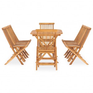 9 pcs conjunto jantar dobrável p/ exterior madeira teca maciça H