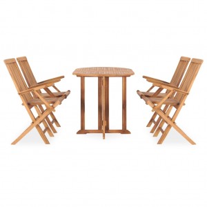 Set de comedor de jardín plegable 5 pzas madera maciza de teca H