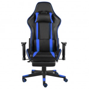Cadeira de gaming giratória com apoio de pés PVC azul H