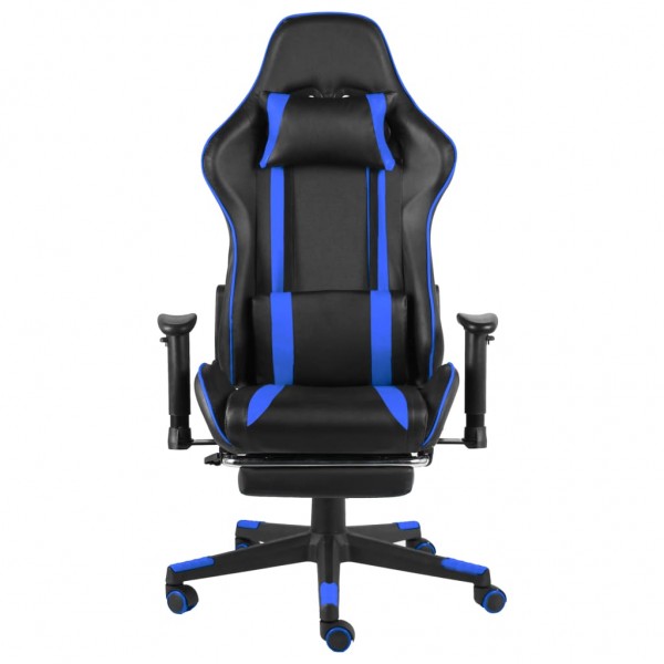 Cadeira de gaming giratória com apoio de pés PVC azul M 2