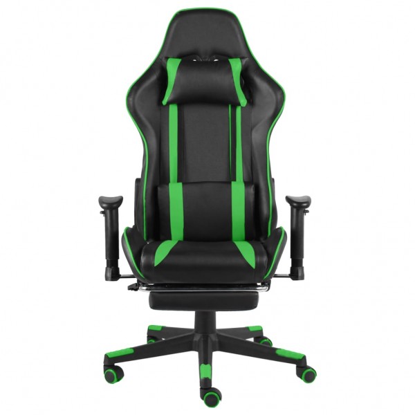 Cadeira de gaming giratória com apoio de pés PVC verde M 2