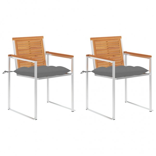 Sillas de jardín con cojines 2 uds madera maciza acacia y acero D