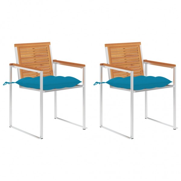 Sillas de jardín con cojines 2 uds madera maciza acacia y acero D