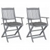 Cadeiras exterior dobráveis c/ almofadões 2 pcs acácia maciça 1