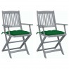 Cadeiras exterior dobráveis c/ almofadões 2 pcs acácia maciça 1