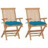 Cadeiras de jardim c/ almofadões azul-claro 2 pcs teca maciça 1