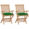 Cadeiras de jardim c/ almofadões verdes 2 pcs teca maciça 1