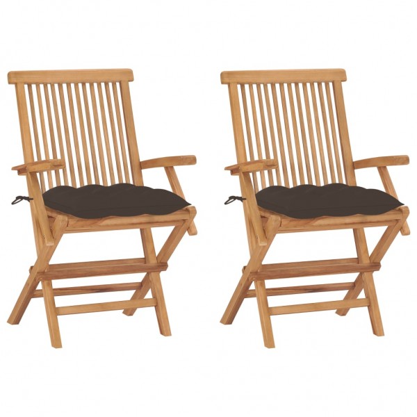 Sillas de jardín 2 uds madera teca con cojines gris taupe D