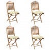 5 pcs conj. de jantar dobrável c/ almofadões p/ exterior bambu 3
