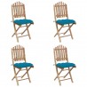 5 pcs conj. de jantar dobrável c/ almofadões p/ exterior bambu 3