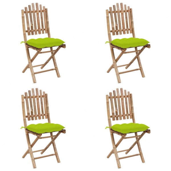 Juego de comedor de jardín plegable con cojines 5 piezas bambú M 3