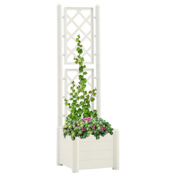 Jardinera con enrejado PP blanco 43x43x142 cm D