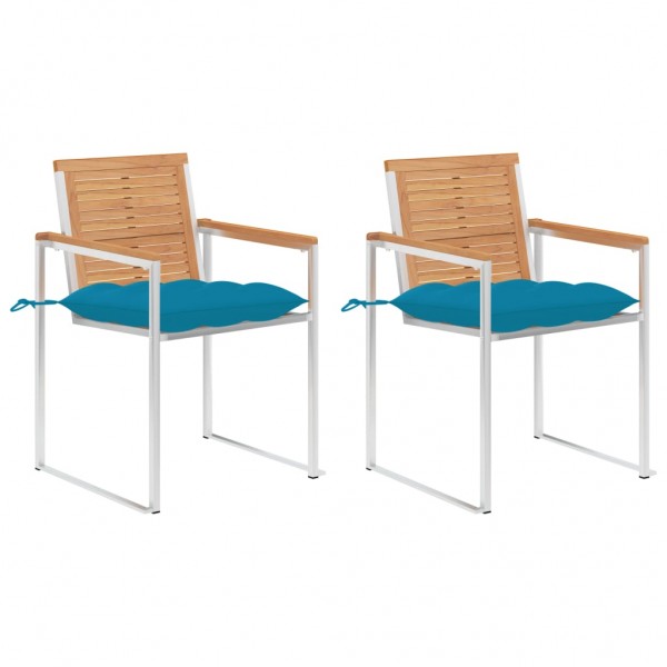 Sillas de jardín con cojines 2 uds madera maciza teca y acero D