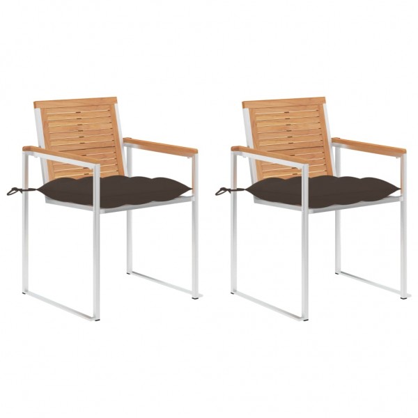 Sillas de jardín con cojines 2 uds madera maciza teca y acero D
