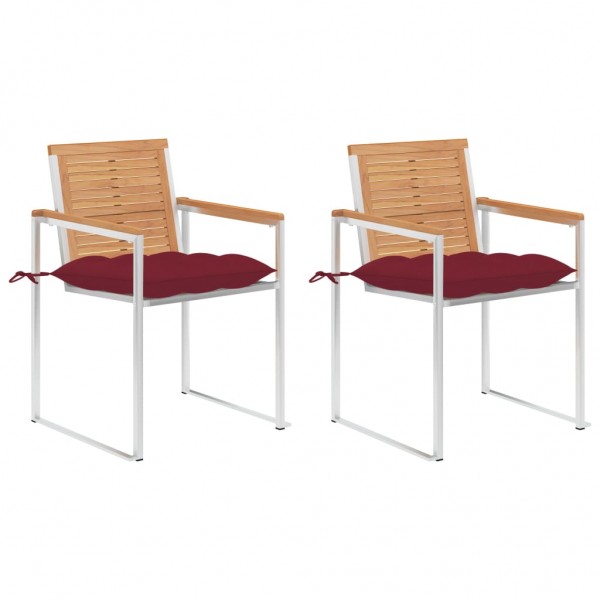 Sillas de jardín con cojines 2 uds madera maciza teca y acero D