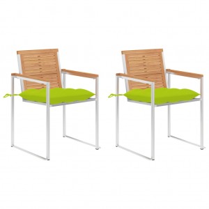Cadeiras de jardim com almofadões 2 pcs teca maciça e aço H