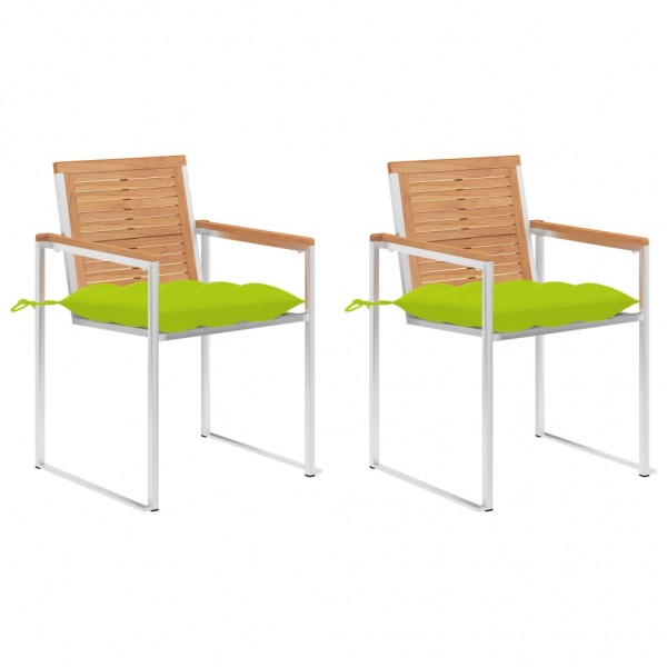 Cadeiras de jardim com almofadões 2 pcs teca maciça e aço M 2