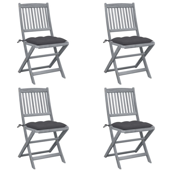 Sillas de jardín plegables 4 uds cojines madera maciza acacia D