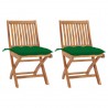 Cadeiras de jardim c/ almofadões verde 2 pcs teca maciça 1